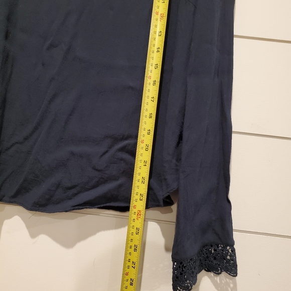 Aritzia Gentle fawn small blouse high neck bell sleeve Top flowy teal lace shirt - Picture 16 of 16